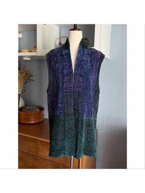 LYNN YARRINGTON Fiber Artist Hand-Woven Chenille Cardigan Vest Sz M